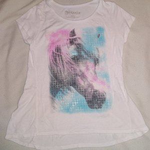 Hanes Girls White Horse T-Shirt in size M 7 8